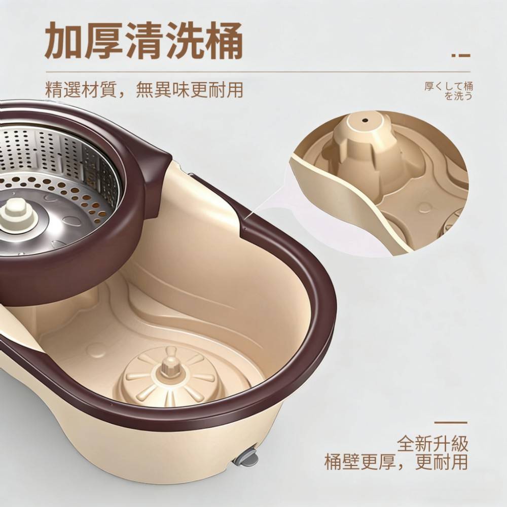 【工科感】 淨污分離不鏽鋼旋轉拖把組附替換布2入1桶1桿3布組合刮水桶免手洗乾濕兩用