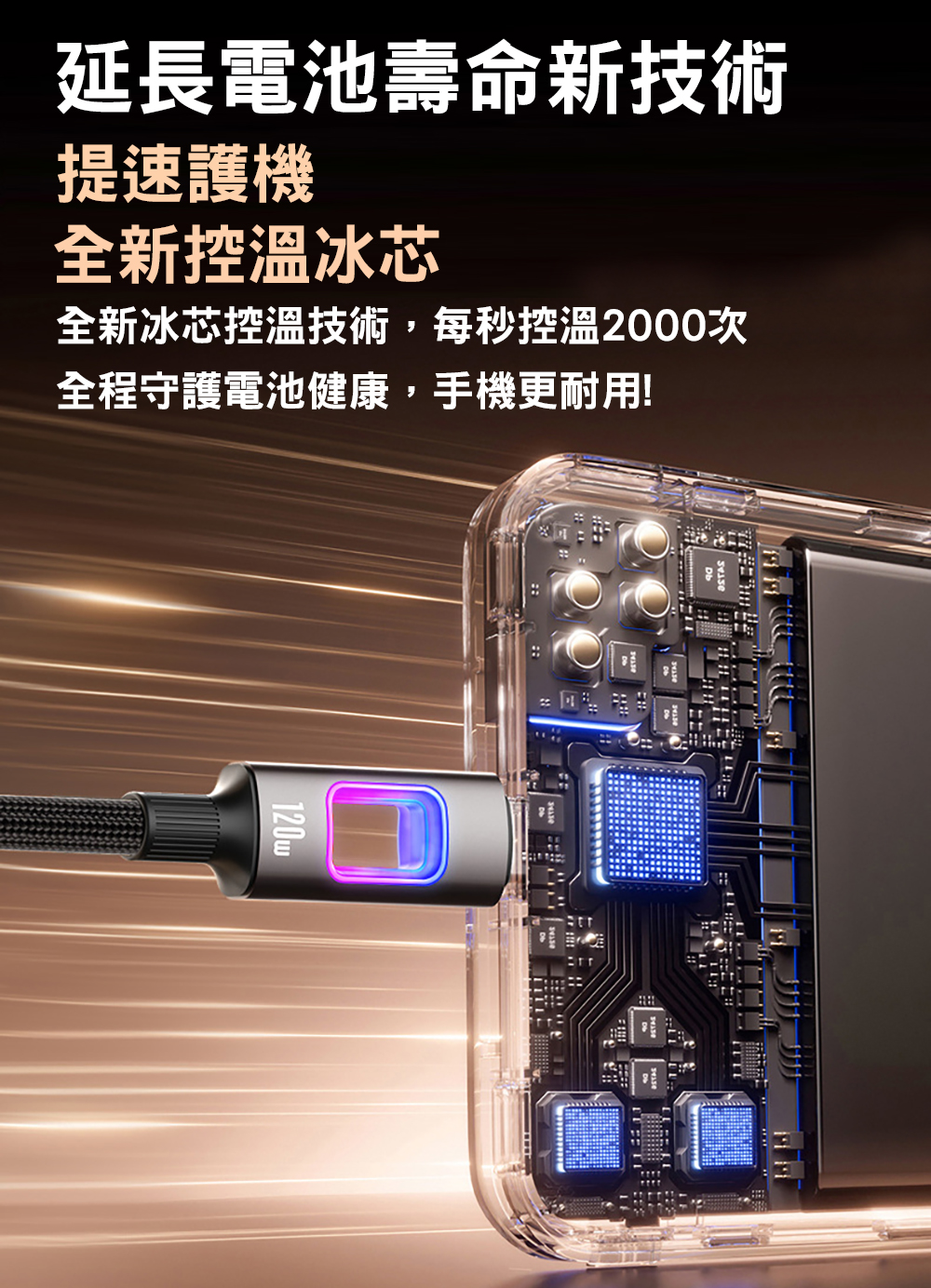 PD 120W 中空炫彩手機閃充編織線