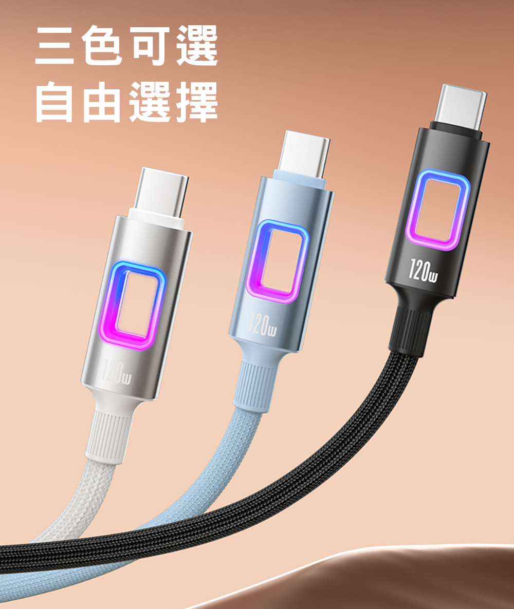 PD 120W 中空炫彩手機閃充編織線