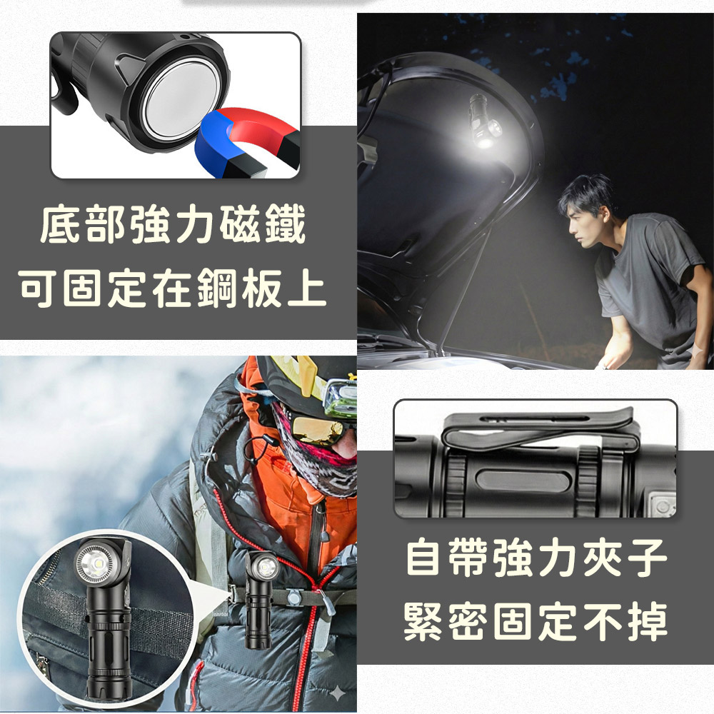雙頭90°旋轉磁吸強光頭燈手電筒