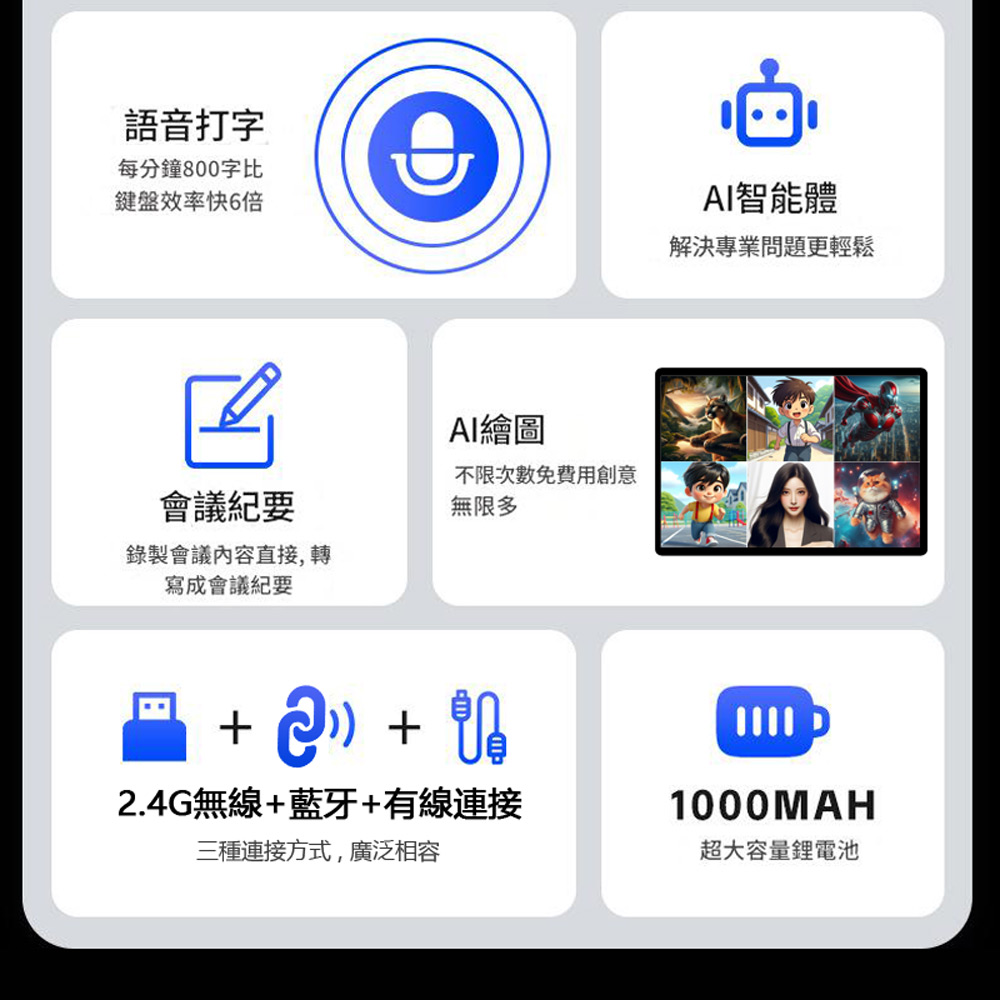 BL-KBA1 AI智慧語音打字藍芽無線鍵盤(台灣繁體注音輸入 AI繪圖寫作一鍵PPT 2.4G+藍牙+有線連接)