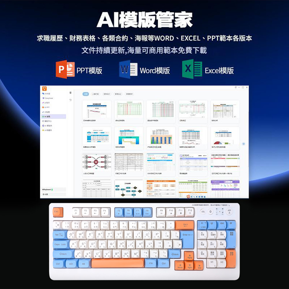 BL-KBA1 AI智慧語音打字藍芽無線鍵盤(台灣繁體注音輸入 AI繪圖寫作一鍵PPT 2.4G+藍牙+有線連接)
