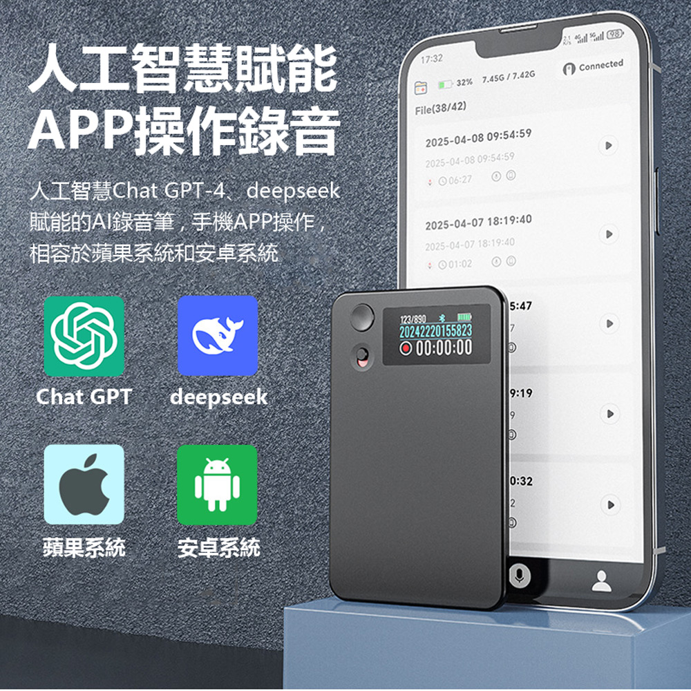K-Ai-A3P 16G Ai錄音檔轉文字翻譯機降噪錄音筆卡片(錄音檔轉文字 磁吸 一鍵同步口譯會議 通話錄音)