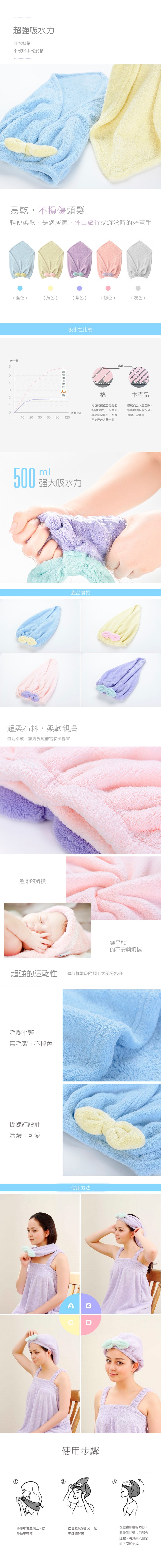 日本熱銷柔軟吸水乾髮帽