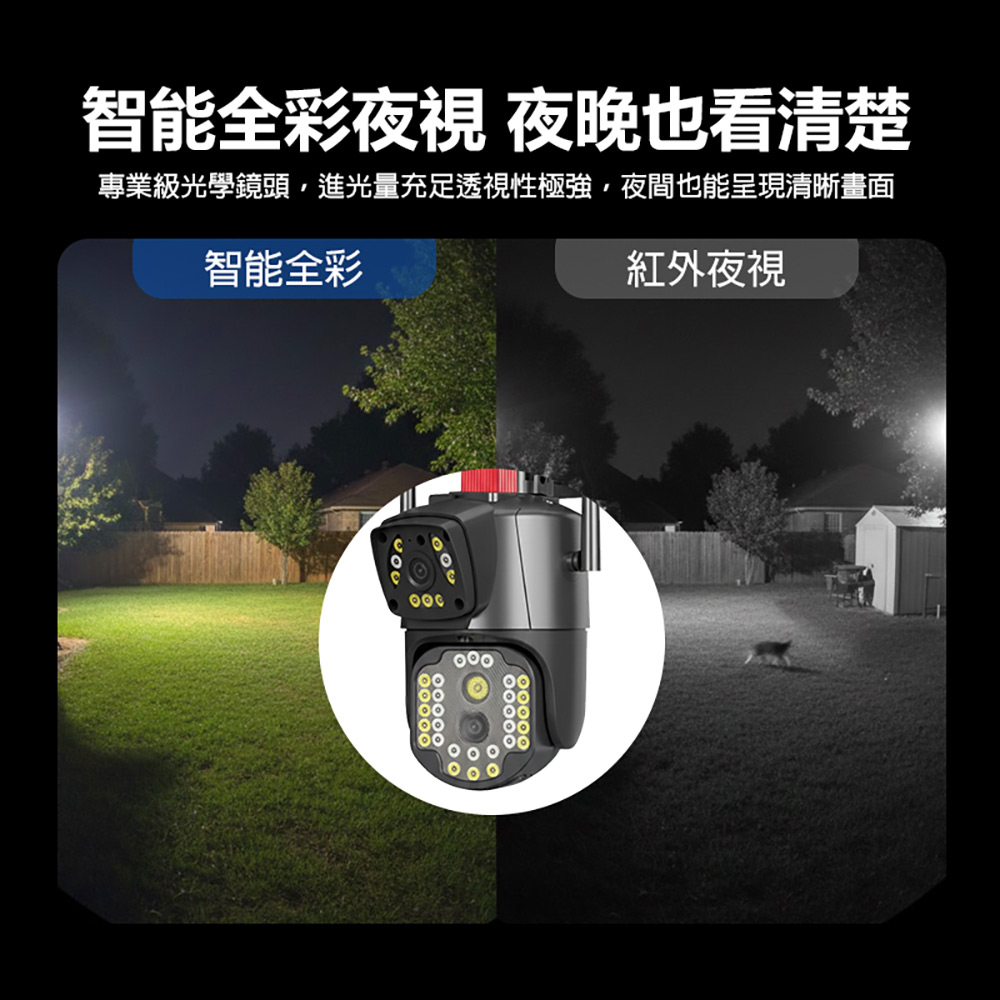 監控王 Q8-16S AI智能偵測雙鏡頭監視器(WiFi連網 2K高畫質 700萬廣角鏡頭 360度 雙畫面 多人監控)