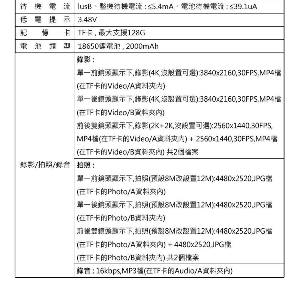 Q3 SHOT 4K雙鏡頭高畫質錄影180度旋轉鏡頭夜視帶彩屏WiFi便攜防手震運動攝影機(循環錄影 TF插卡)
