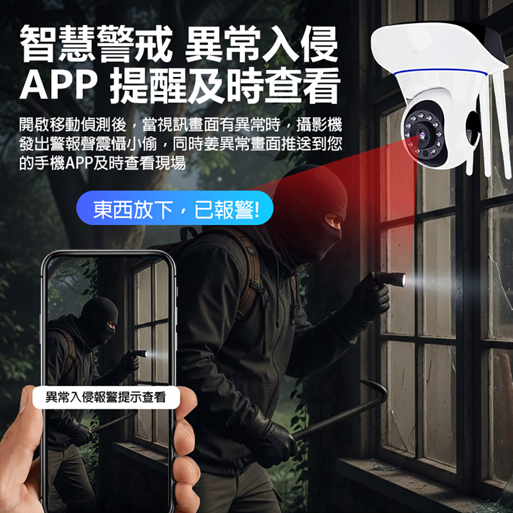 監控王 Z5-3 三天線WiFi智慧監控攝影機(2K高清畫質 355度旋轉 雙向通話 移動追蹤 手機遠端 TF插卡)