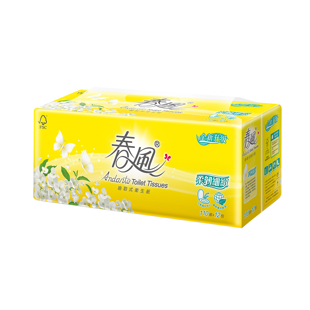 春風 柔韌細緻抽取式衛生紙(110抽x12包x6串)