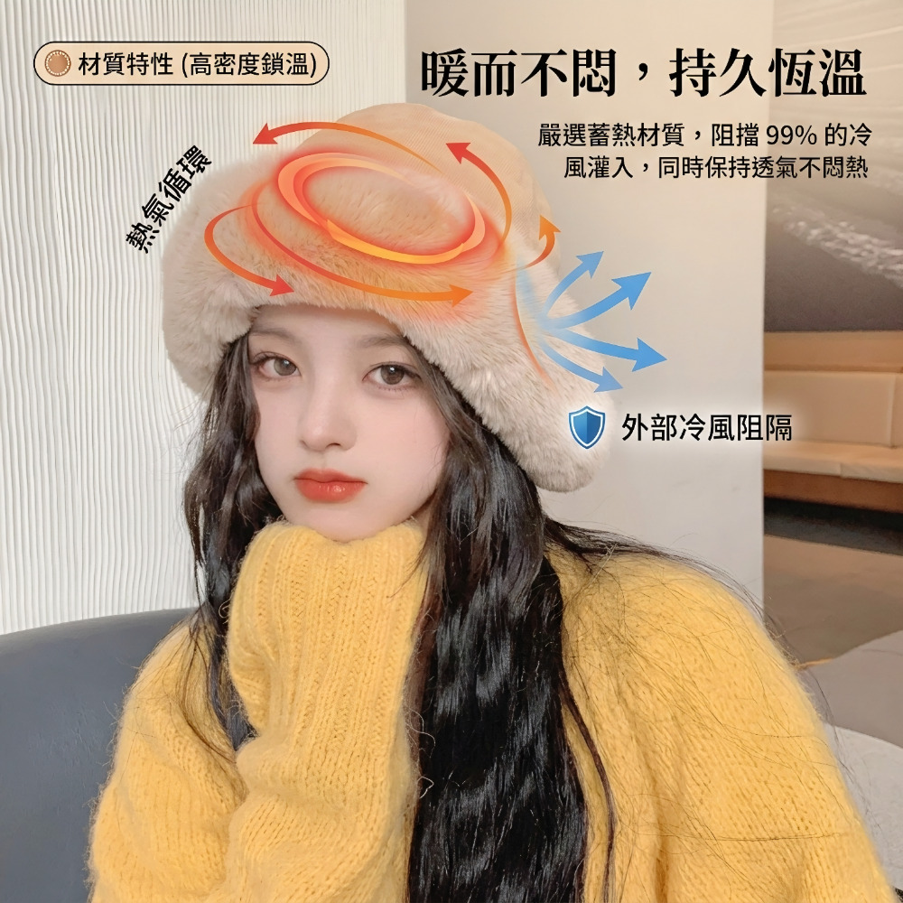 【Veluu】韓版仿兔毛防風蒙古帽/漁夫帽 軟糯親膚材質 立體顯臉小帽型 素顏必備