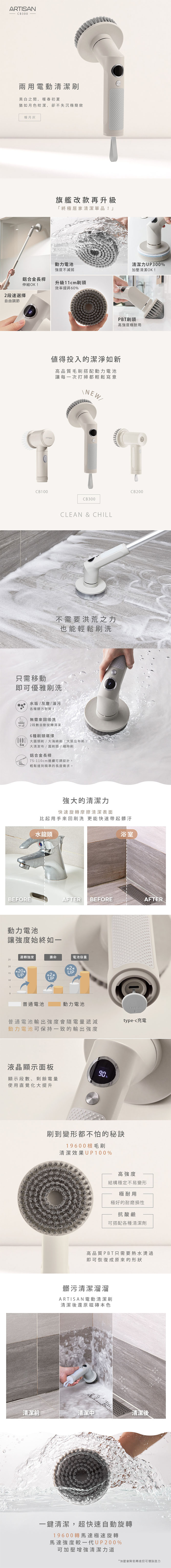 【ARTISAN 奧堤森】USB兩用電動清潔刷 CB300 暖月灰
