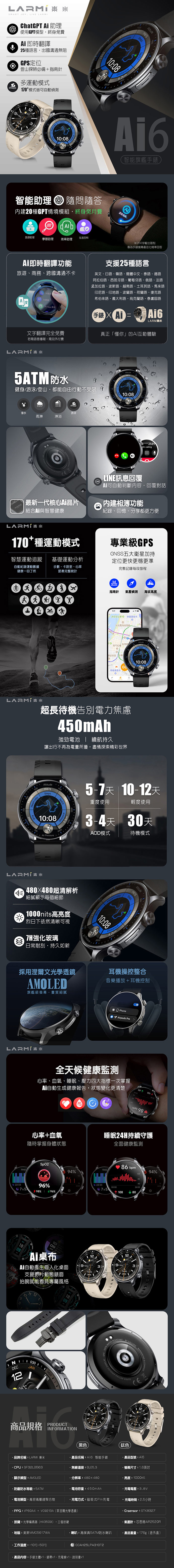 【LARMI樂米】智能手錶 Ai6 (AI智慧助理/即時翻譯/超清晰螢幕/5ATM防水)