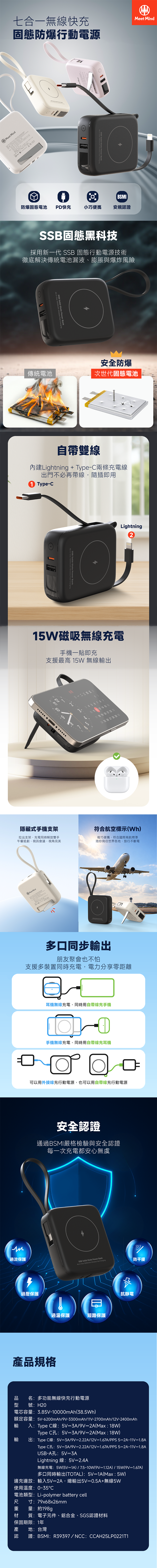 Meet Mind H20 10,000 mAh 多功能無線快充固態防爆行動電源