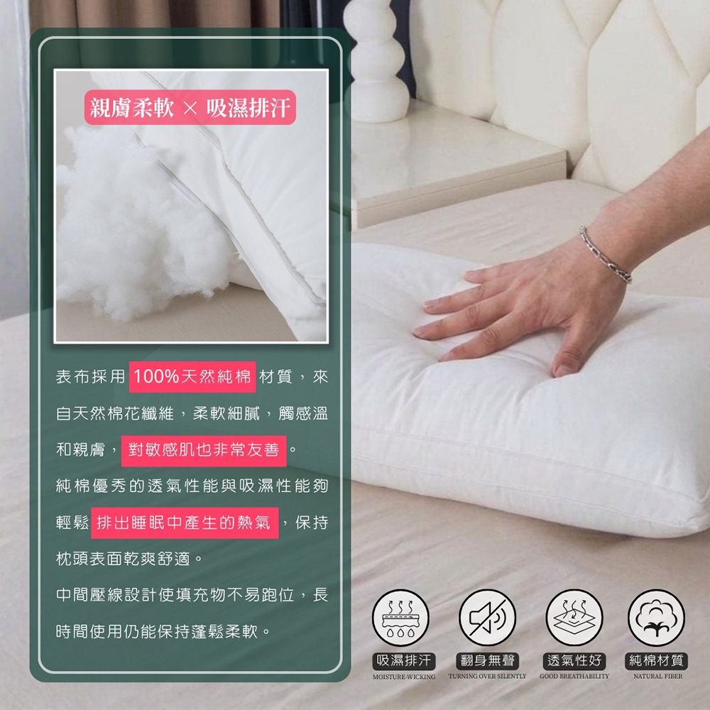 純棉護頸安睡枕 人體工學枕 中低枕 護頸枕 純棉表布