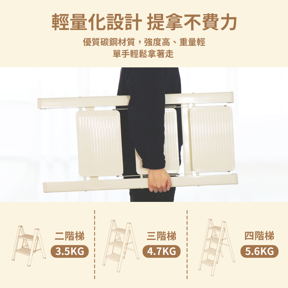 【 UNIFUN樂汎生活】加厚碳鋼多用途平台折疊梯 免安裝 花架梯 梯子