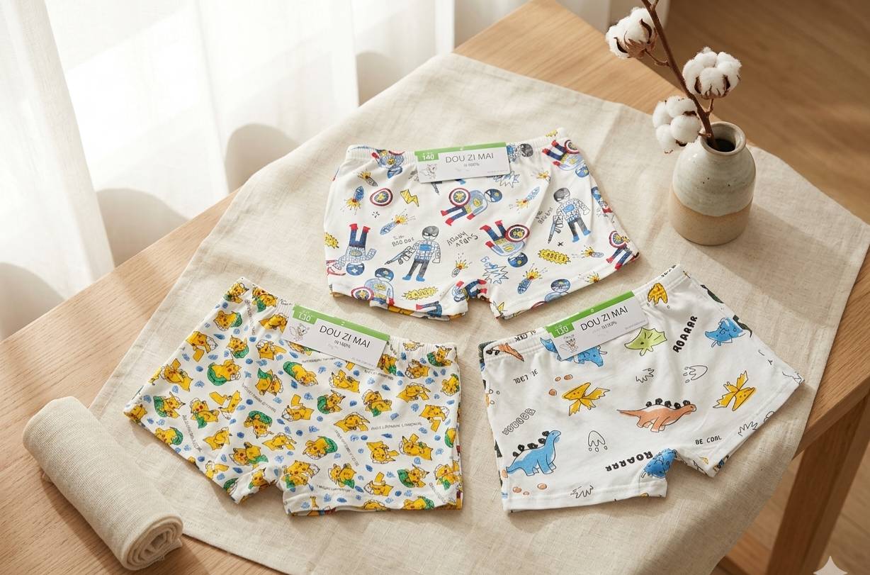 凱美棉業 彈力萊卡純棉兒童四角內褲寶寶純棉內褲 2件隨機出色