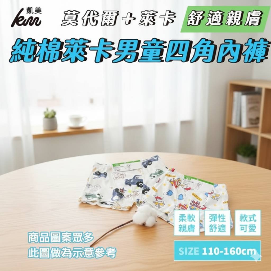 凱美棉業 彈力萊卡純棉兒童四角內褲寶寶純棉內褲 2件隨機出色