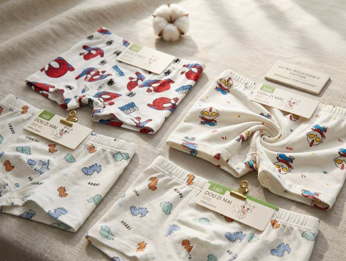 凱美棉業 彈力萊卡純棉兒童四角內褲寶寶純棉內褲 2件隨機出色