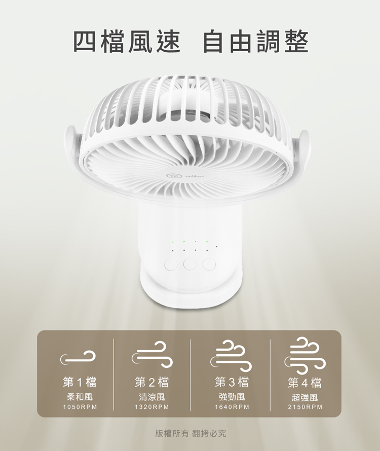 aibo 6吋 自動擺頭夾式USB充電風扇(可定時)