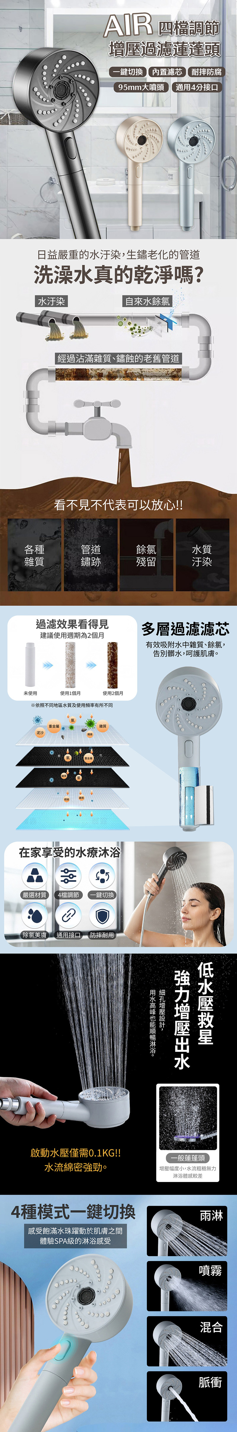 【APEX】AIR四檔調節增壓過濾蓮蓬頭