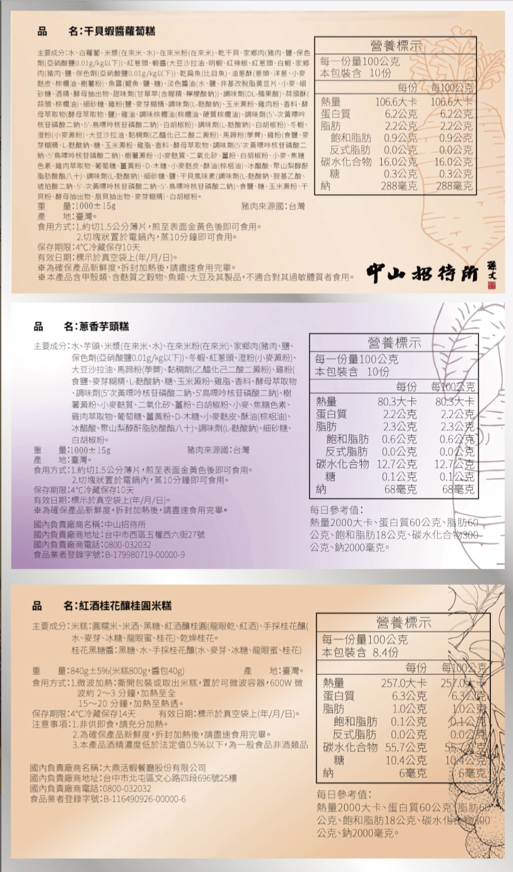 【中山招待所】干貝蝦醬蘿蔔糕、蔥香芋頭糕、桂圓米糕
