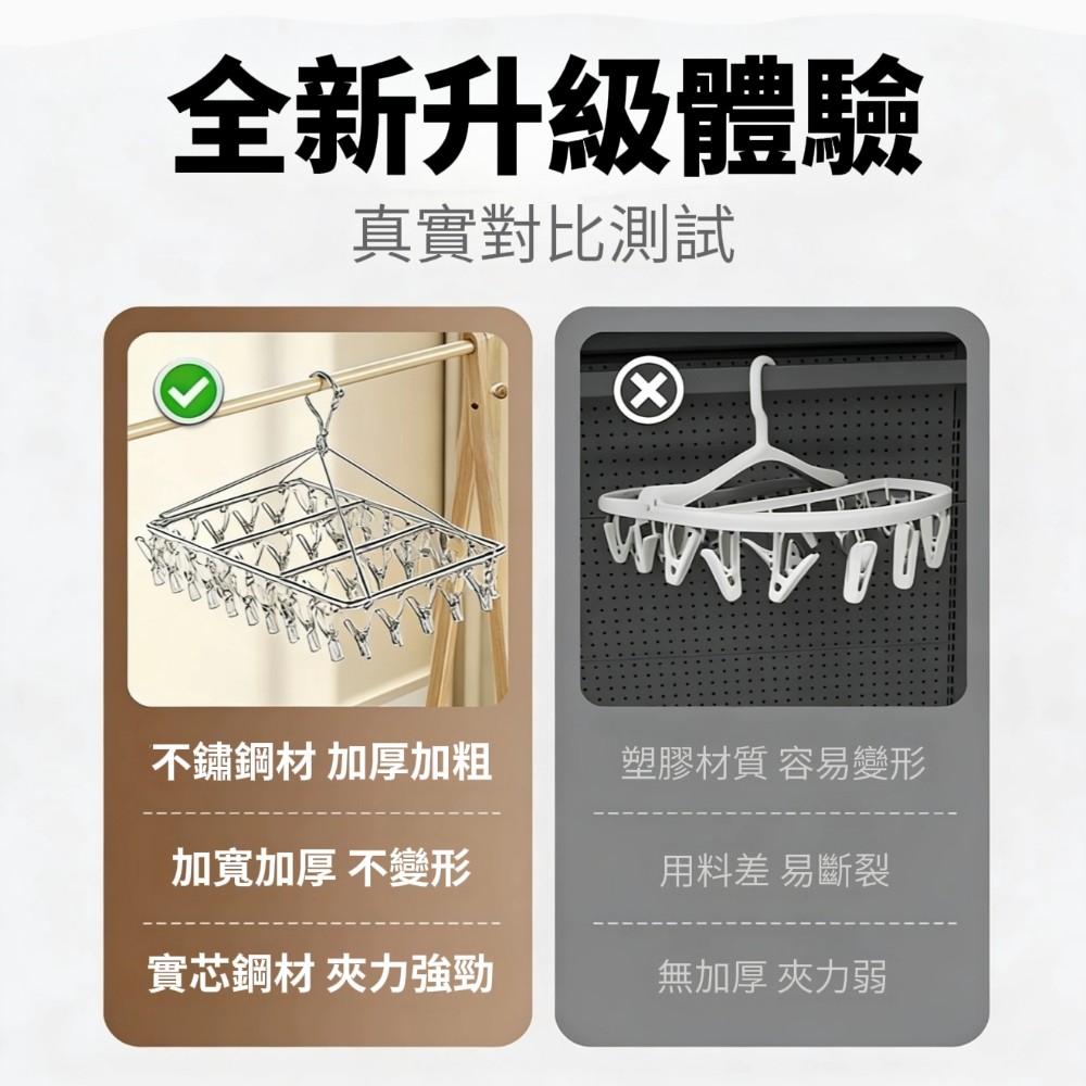 【穩夾居】實心304不鏽鋼防風扣曬衣架/晾衣夾 一次可晾30雙襪子