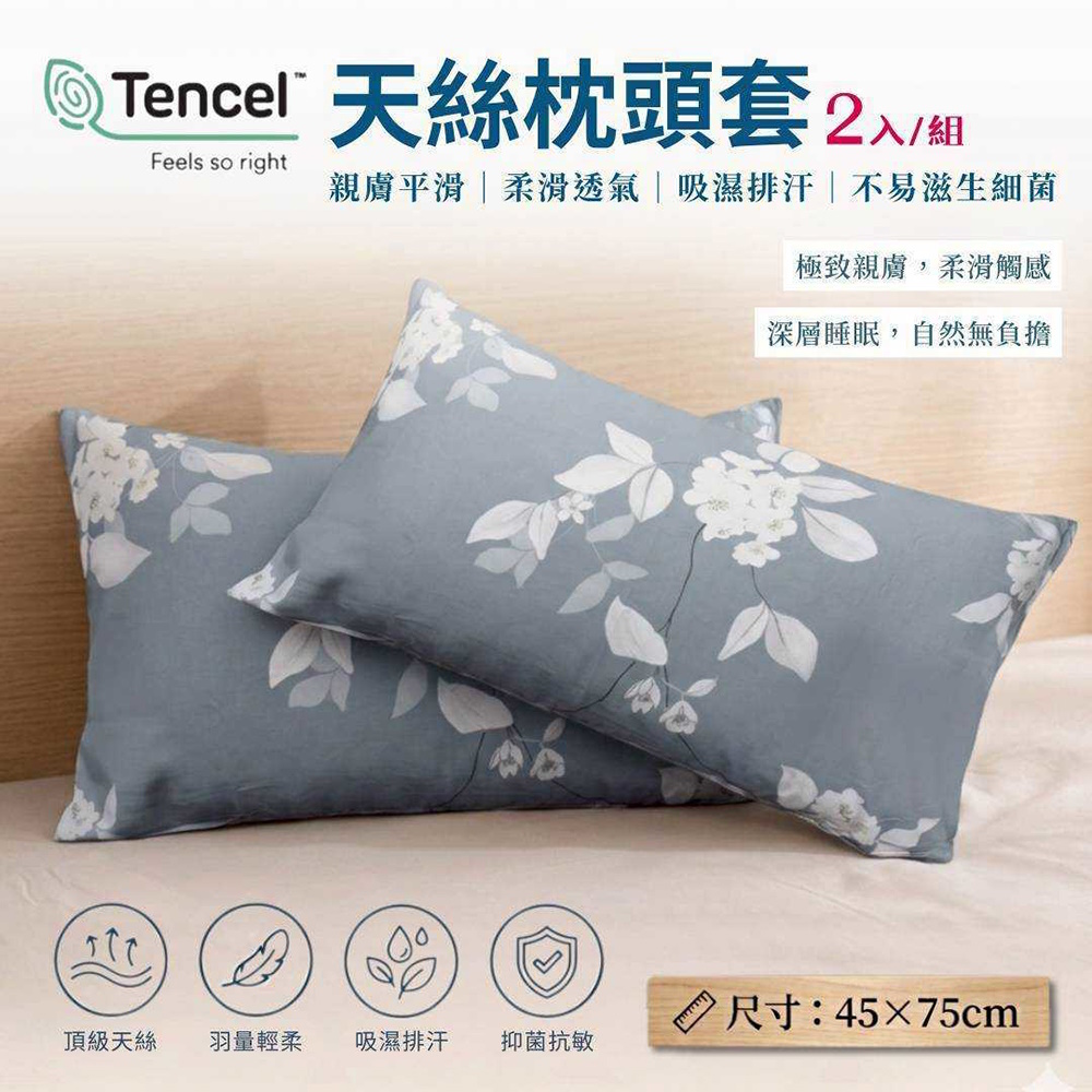 天絲枕頭套(2入/組) 吸濕 快乾 透氣 親膚 柔軟