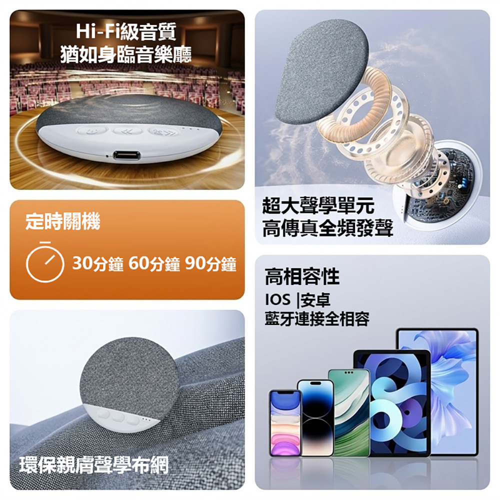 IS-X3 Pro 睡眠枕上音箱(內建白噪音 Hi-Fi高保真立體音效 藍芽連線 7天續航 定時關機 親膚材質)