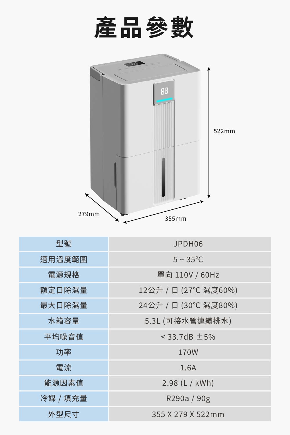 【JJPRO 家佳寶】12L除濕機 2026最新一級能效 ★節能補助退稅 (JPDH06)