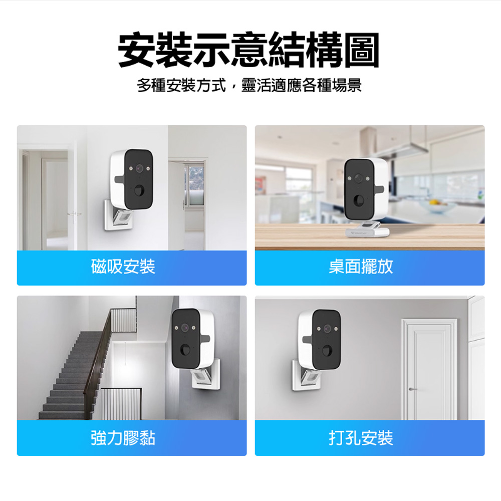 監控王 VQDG1-WIFI 無線免插電磁吸智慧網路攝影機(30天待機 2K高清畫質 雙向通話 移動追蹤 TF插卡)