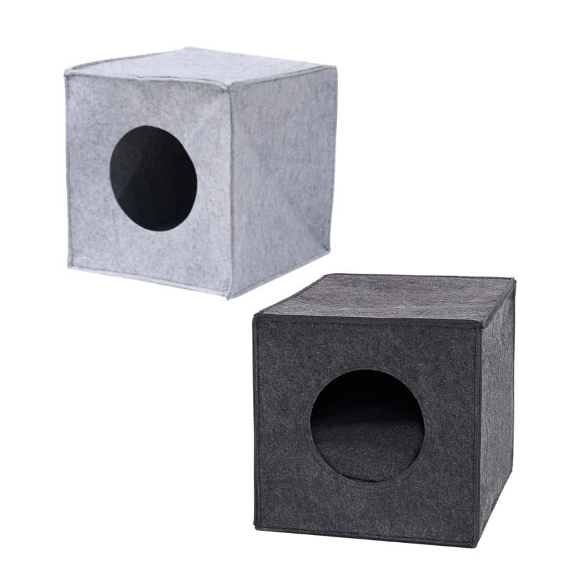 【高精寵物】 毛氈貓窩 33×37×33cm 貓屋 深灰/淺灰 保暖舒適 貓咪休息