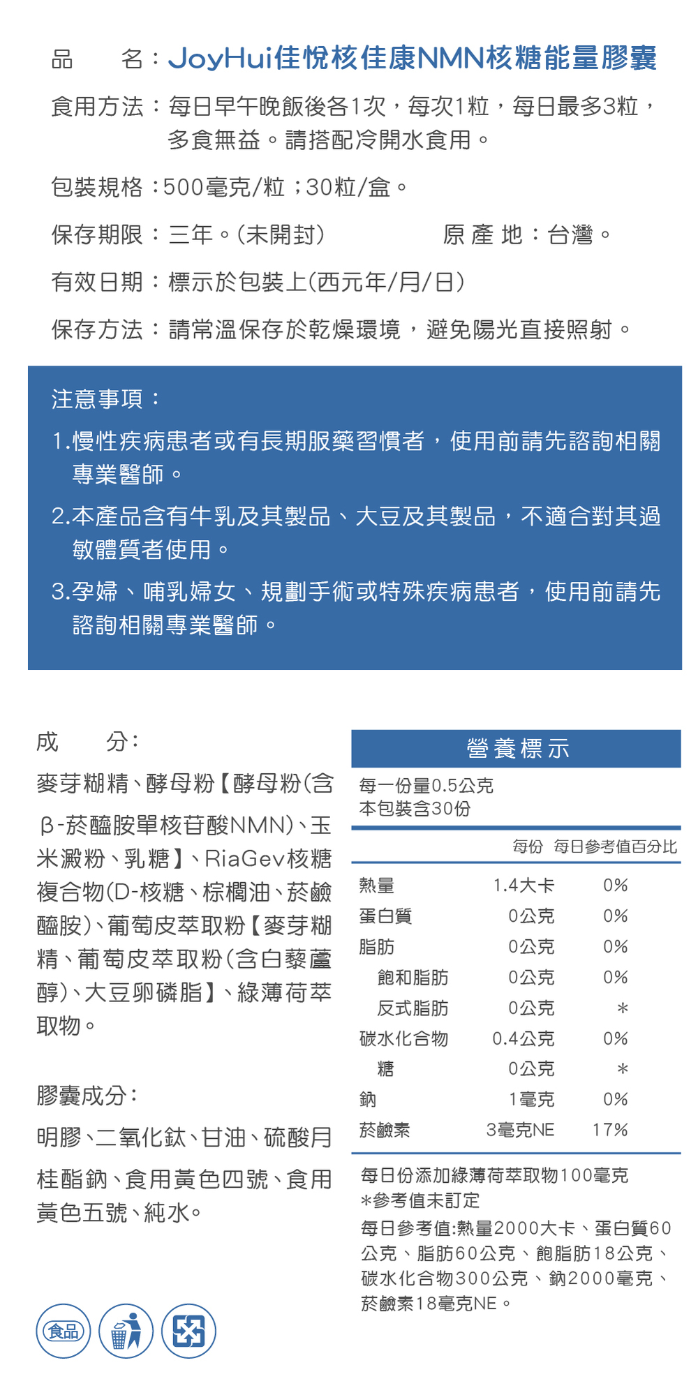 【JoyHui佳悅 】核佳康NMN 30粒/盒 (酵母NMN+白藜蘆醇+菸鹼醯胺+雙重NAD+元素幫助青春美麗)