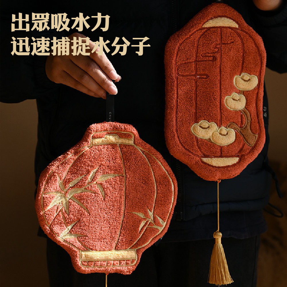 【JAR嚴選】新年中式刺繡燈籠吸水毛巾
