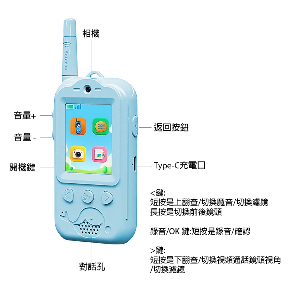 YT-TALK-301 兒童無線對講機(30萬像素拍照 2吋螢幕 前後雙鏡頭 視訊通話 語音微聊 小遊戲)