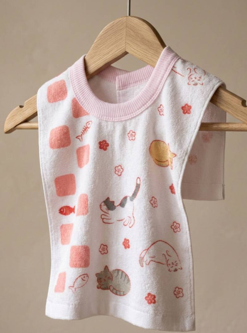 凱美棉業 MIT台灣製  半棉半紗純棉吸水兒童圍兜 貓咪款