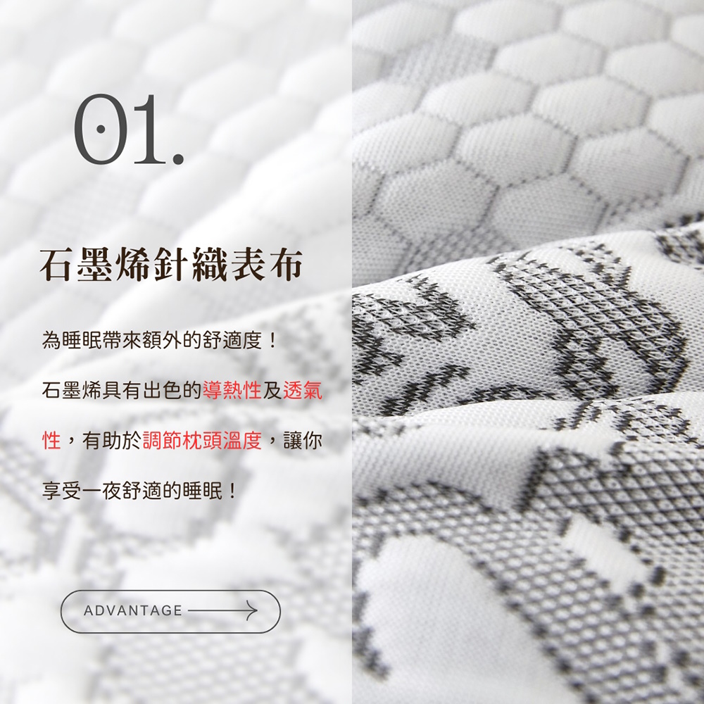 NINO 1881 石墨烯-7℃冰凍獨立筒羽絲絨枕 枕頭 涼感 體感降溫 飯店