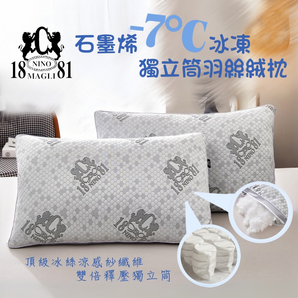 NINO 1881 石墨烯-7℃冰凍獨立筒羽絲絨枕 枕頭 涼感 體感降溫 飯店