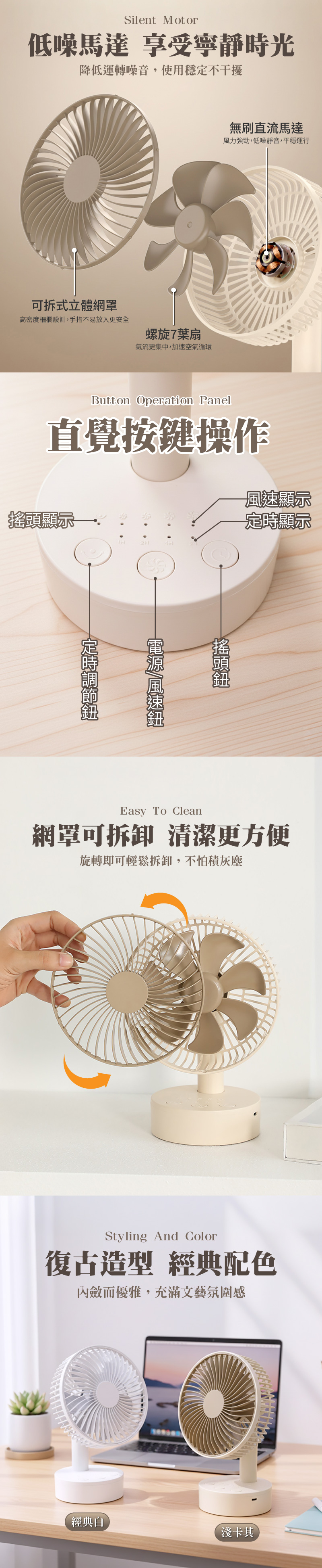 【APEX】復古風90°搖頭桌面USB風扇_5吋