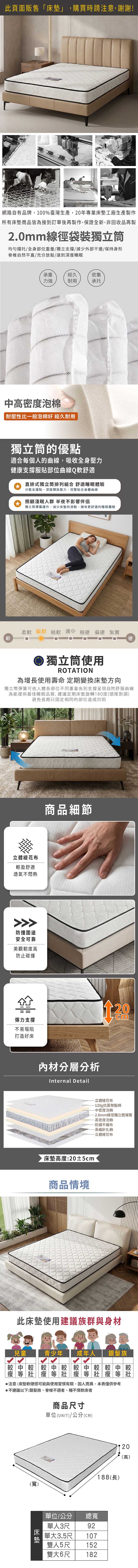 【JAJA】MIT高彈力獨立筒床墊