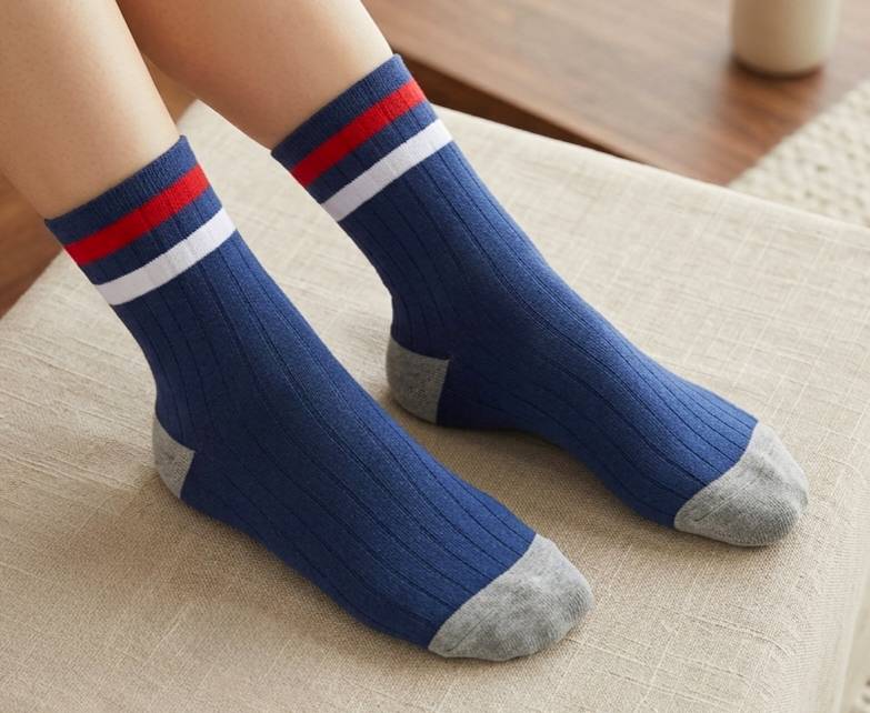 凱美棉業  經典條紋羅紋中筒襪 學院風 百搭棉襪 