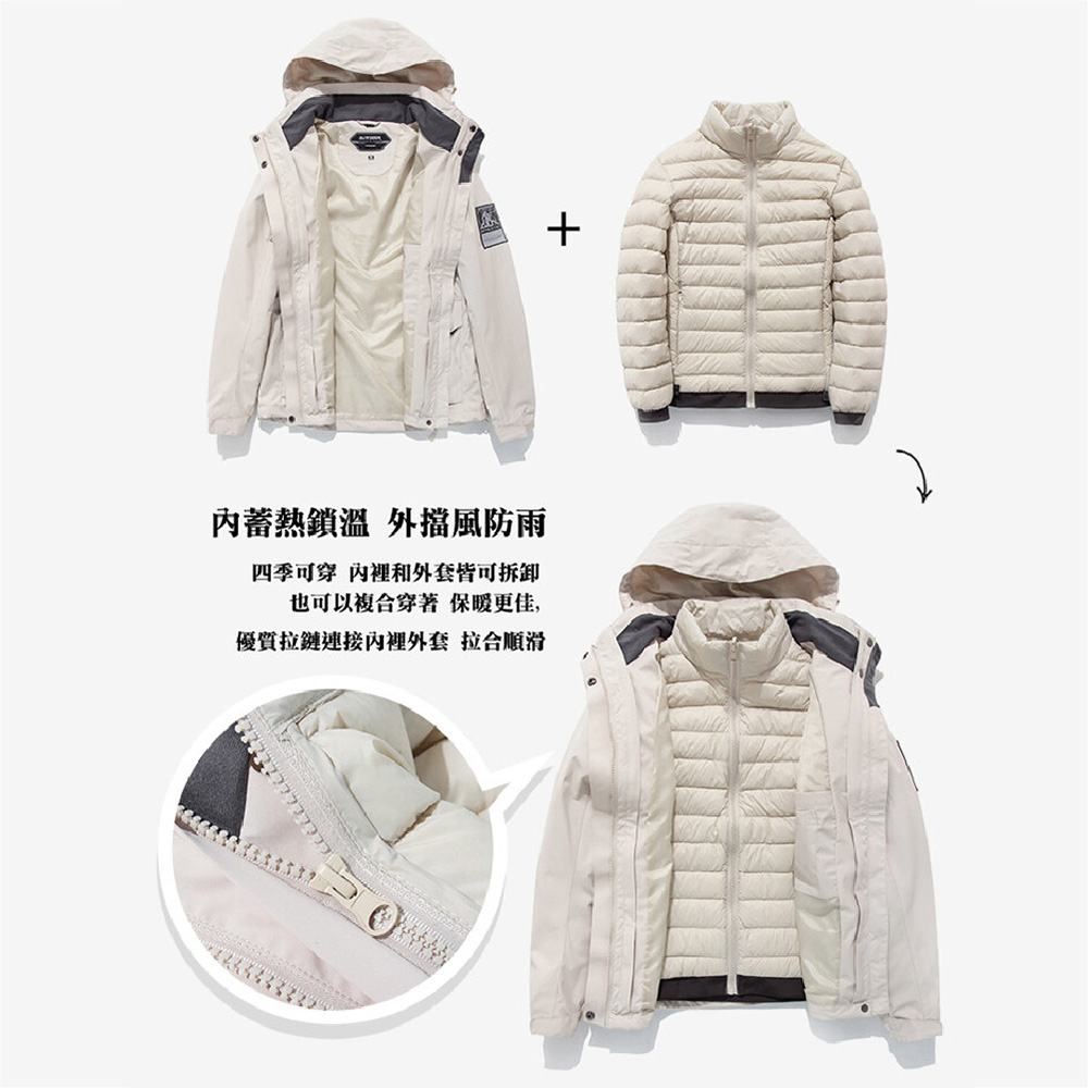 【JAR嚴選】戶外羽絨高機能三穿情侶衝鋒外套(版型偏小約1碼)(預購14個工作天)