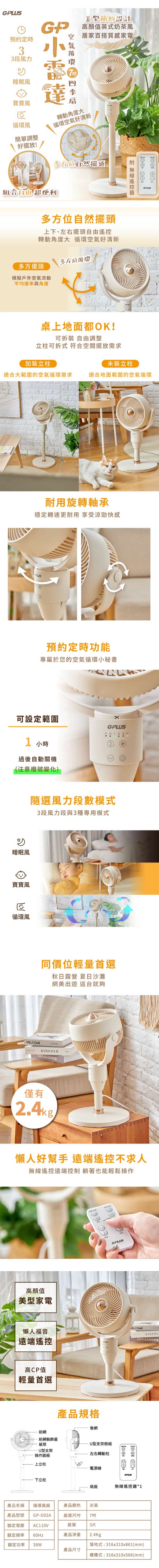 GPLUS GP-D02A 小雷達 7吋空氣循環扇