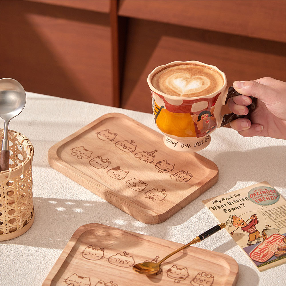 【JAR嚴選】卡通貓咪動物咖啡面包托盤-小款(預購14個工作天)