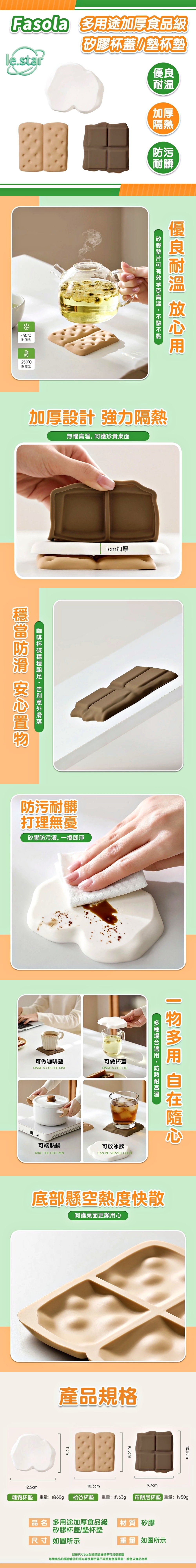 FaSoLa 多用途加厚食品級矽膠杯蓋墊/杯墊