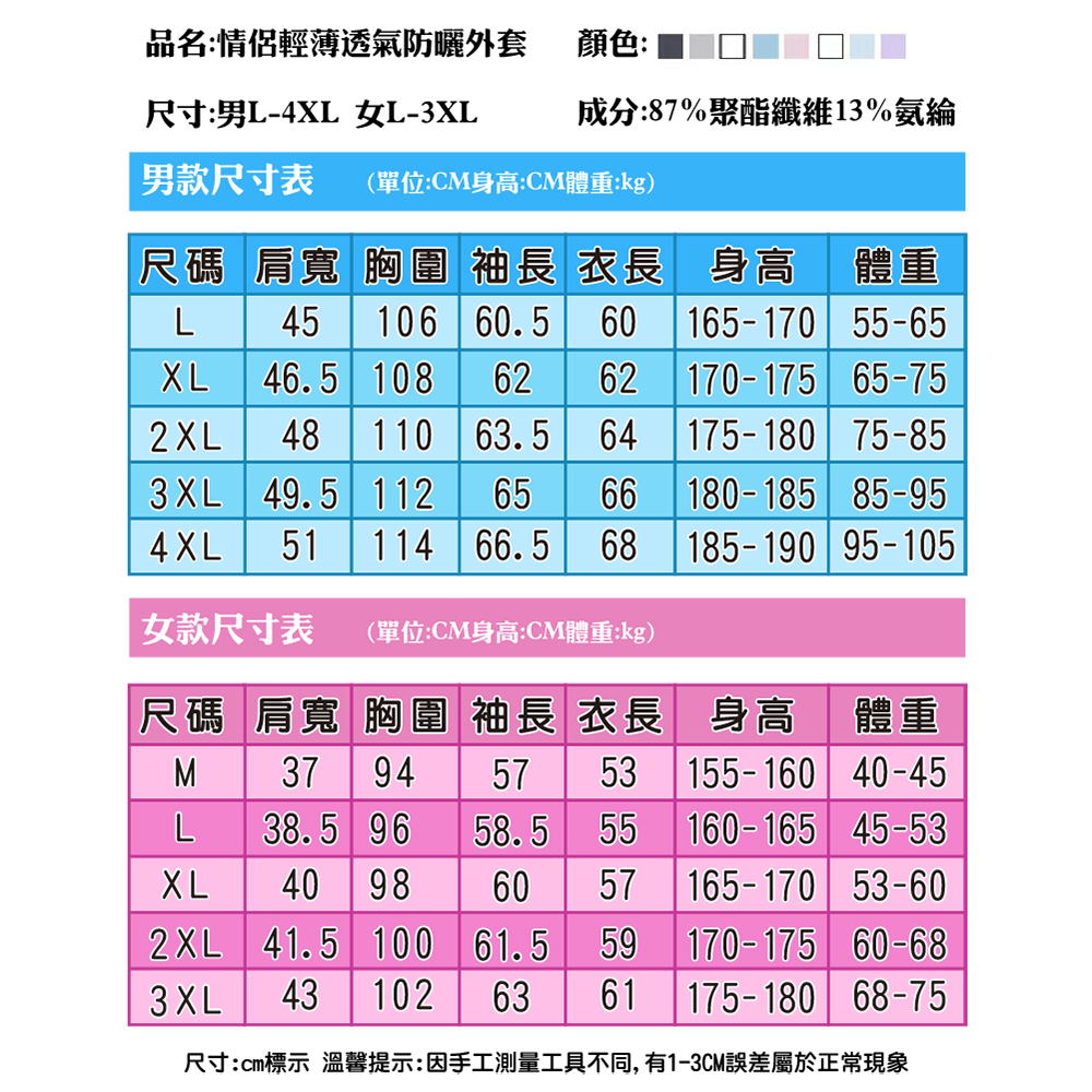 【JAR嚴選】情侶輕薄透氣防曬外套(預購14個工作天)