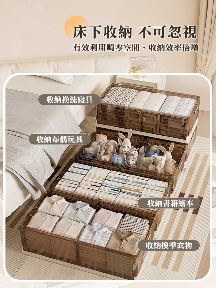 雙向開蓋大容量透明折疊床底收納箱