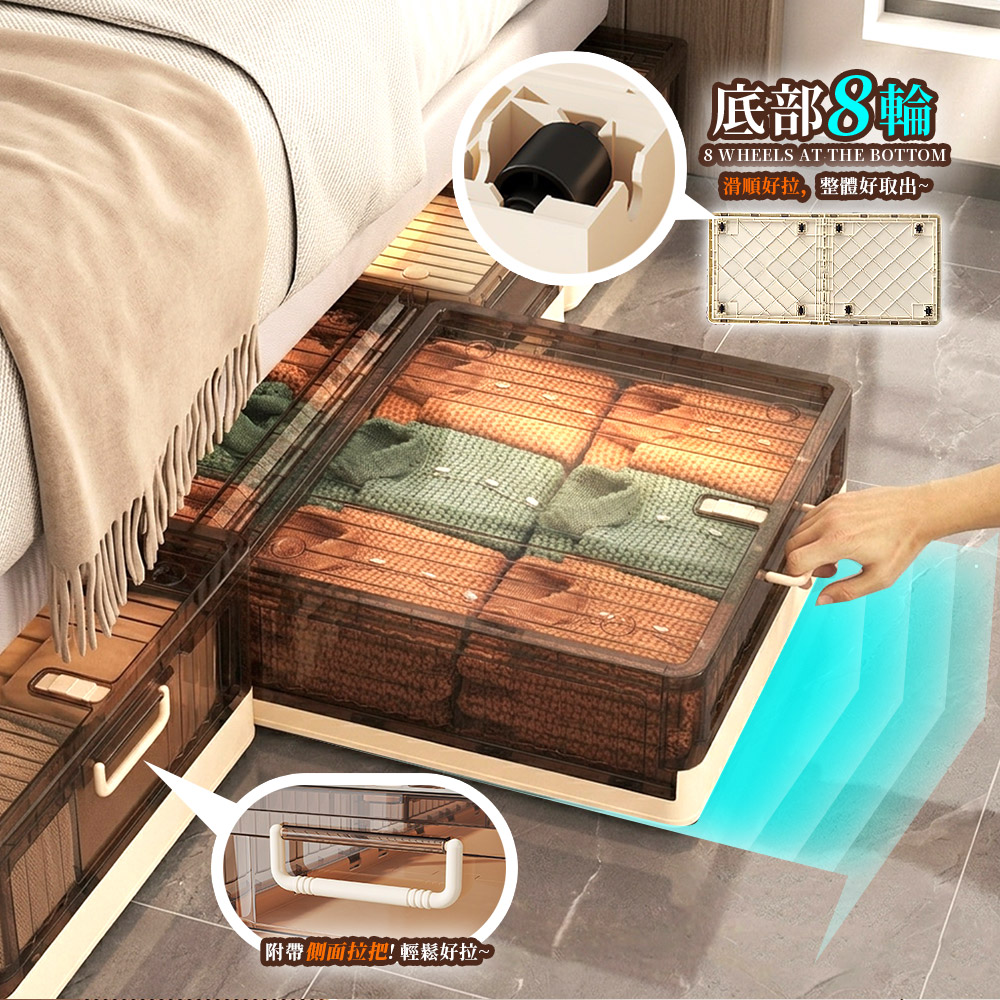 【Mr.Box】2入組-80面寬/100面寬 折疊雙掀蓋可疊加床底收納箱-附輪