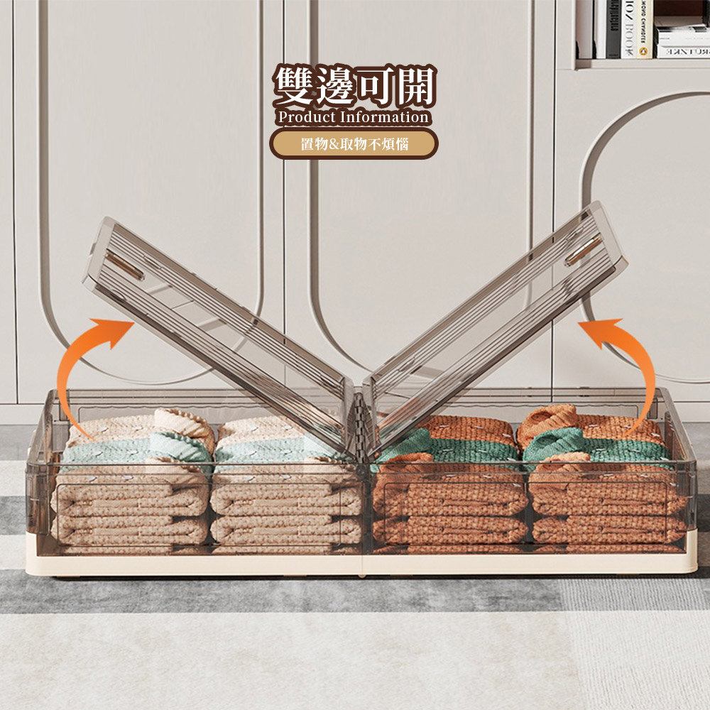 【Mr.Box】2入組-80面寬/100面寬 折疊雙掀蓋可疊加床底收納箱-附輪