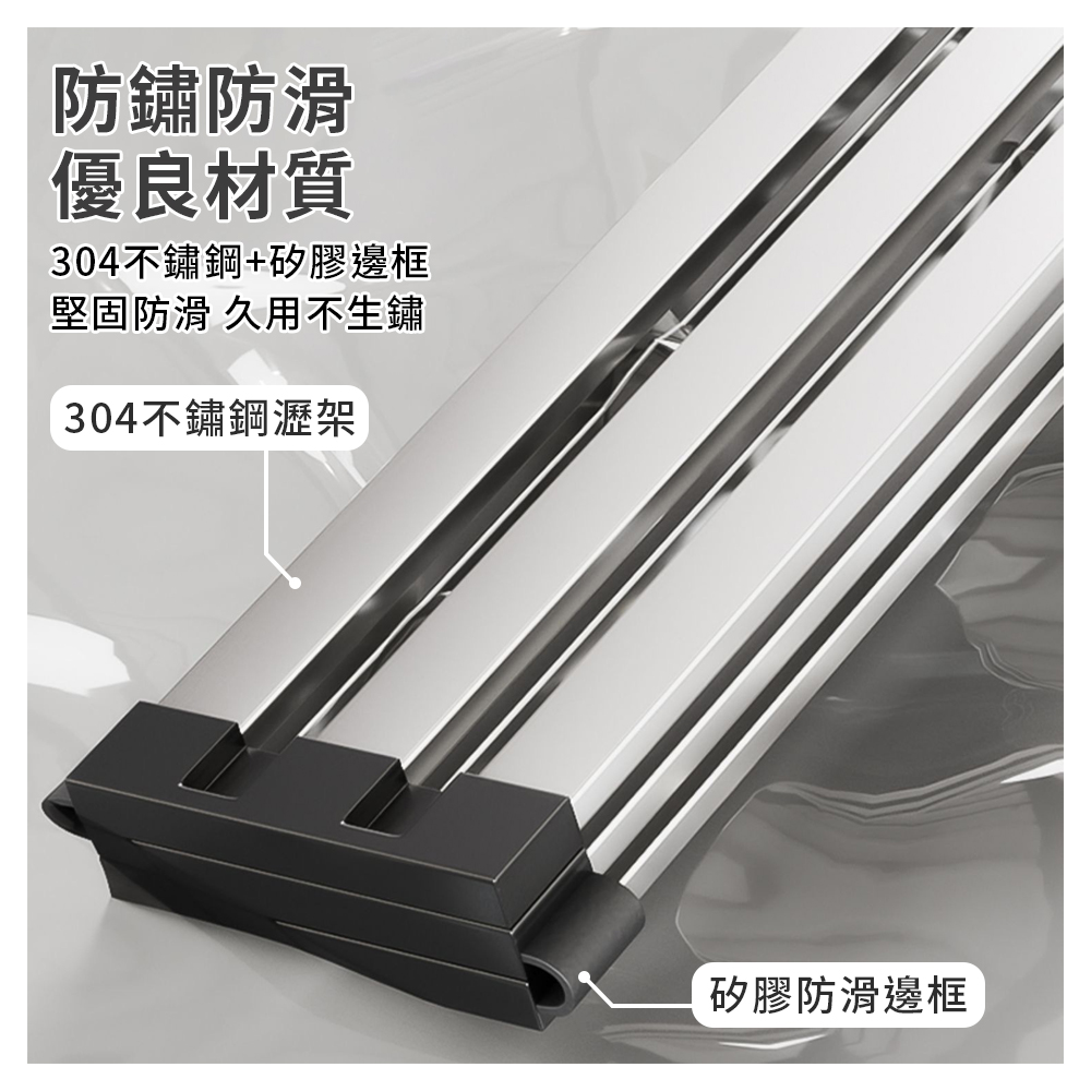 304不鏽鋼可折疊寬邊矽膠瀝水架(45cm)