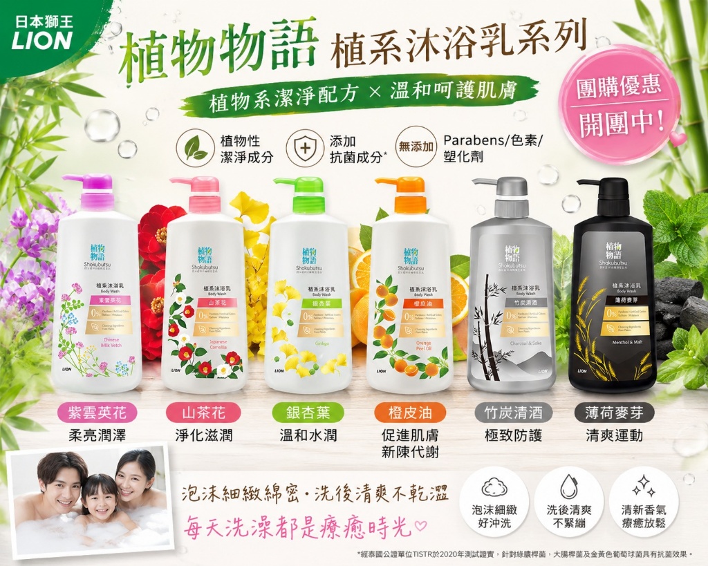 日本獅王LION 植物物語 植系沐浴乳500ml 日本研發 無添加防腐劑 沐浴乳