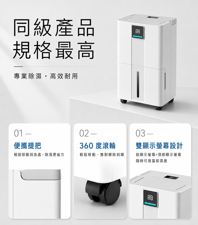 【JJPRO 家佳寶】12L 智能除濕機 2026最新一級能效 (JPDH06)